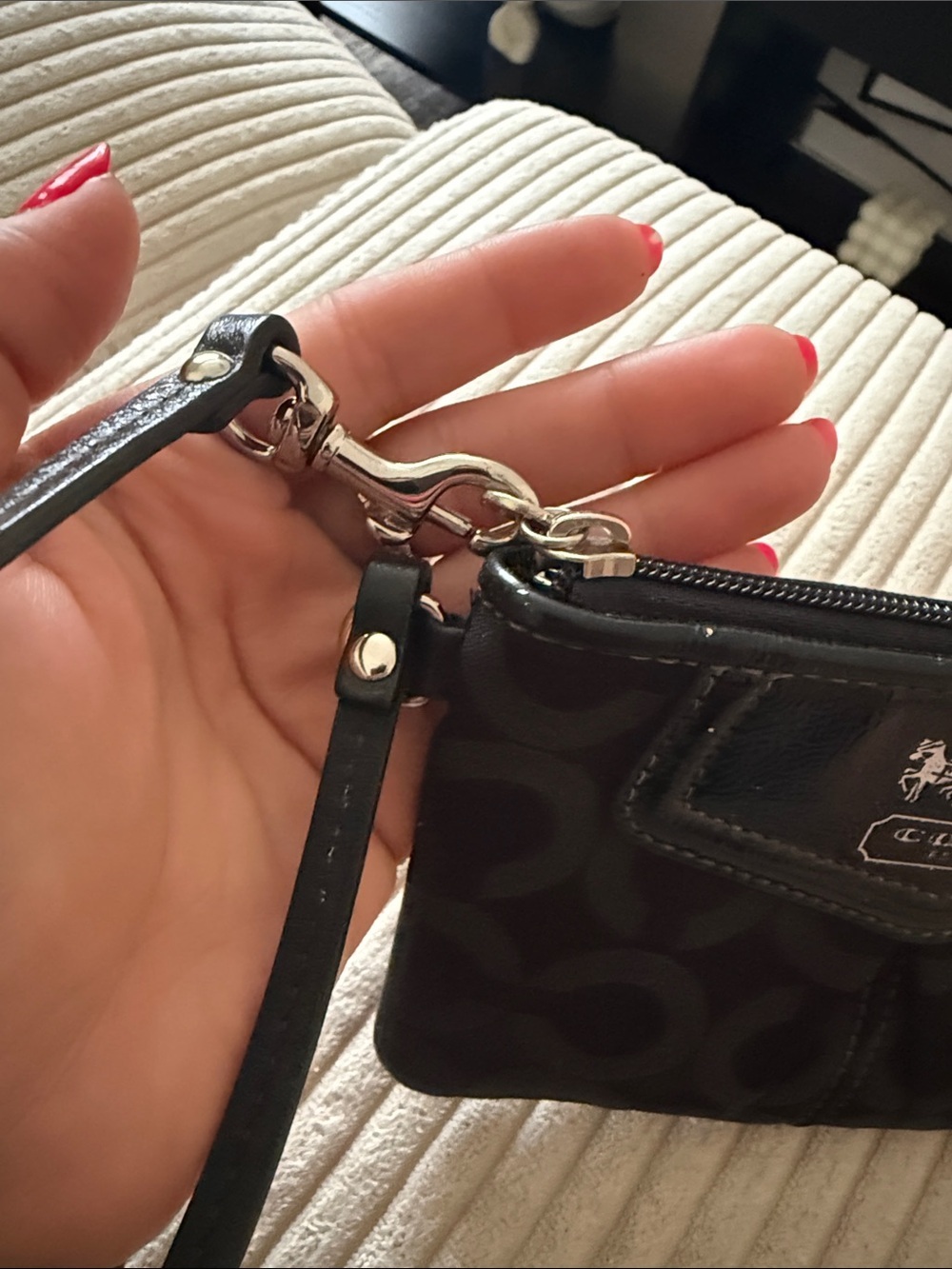 Coach Black Signature Wristlet Pouch with Logo Plaque - Picture 4 of 5